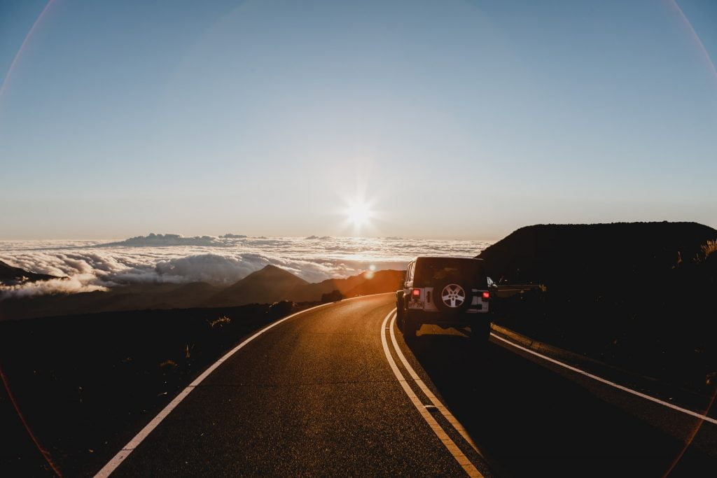 a car driving on a road