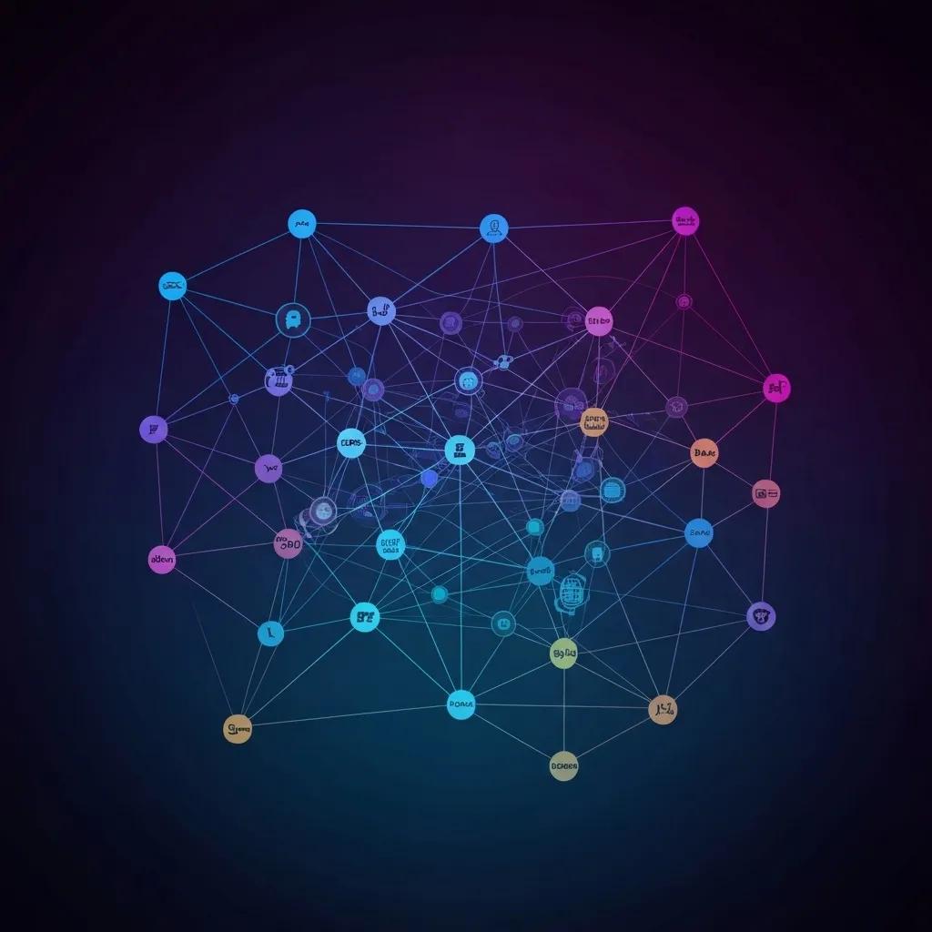 Network of interconnected entities illustrating semantic link building strategies